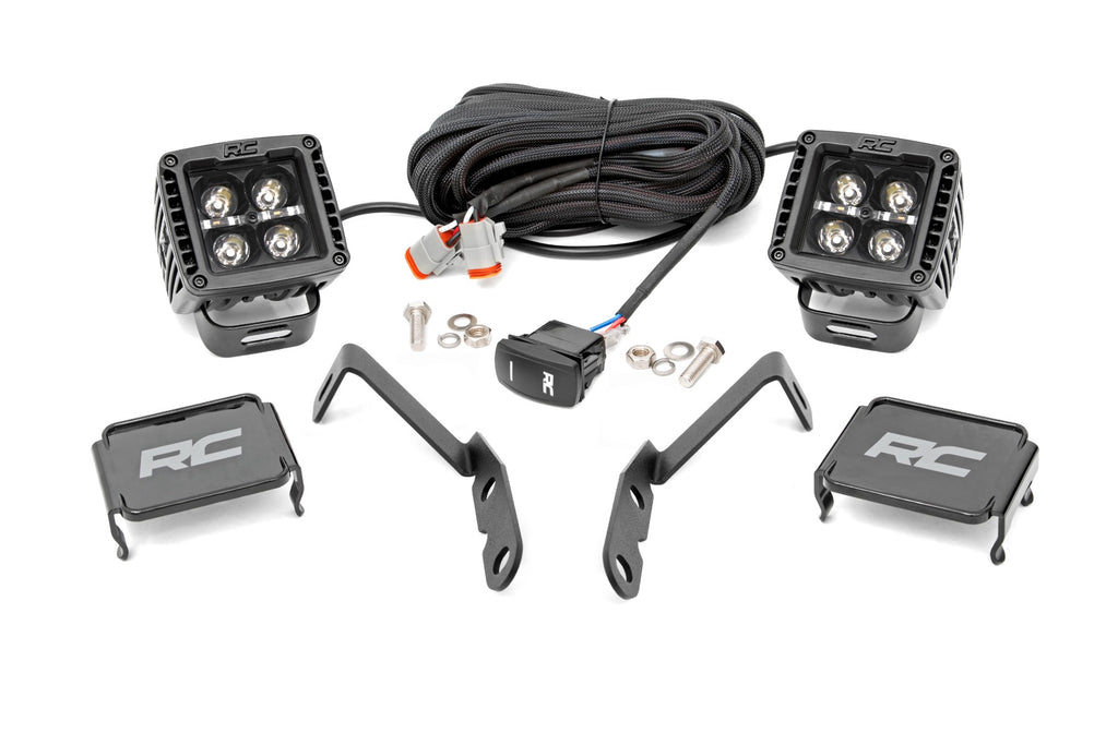 Rough Country - LED Light - Ditch Mount - 2" -  Black Pair - White DRL - Chevy 1500 (2007-2013) - 71060