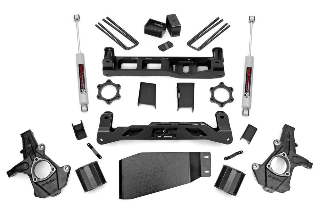 Components of the 5-inch suspension lift kit for 4WD Chevy Silverado and GMC Sierra 1500