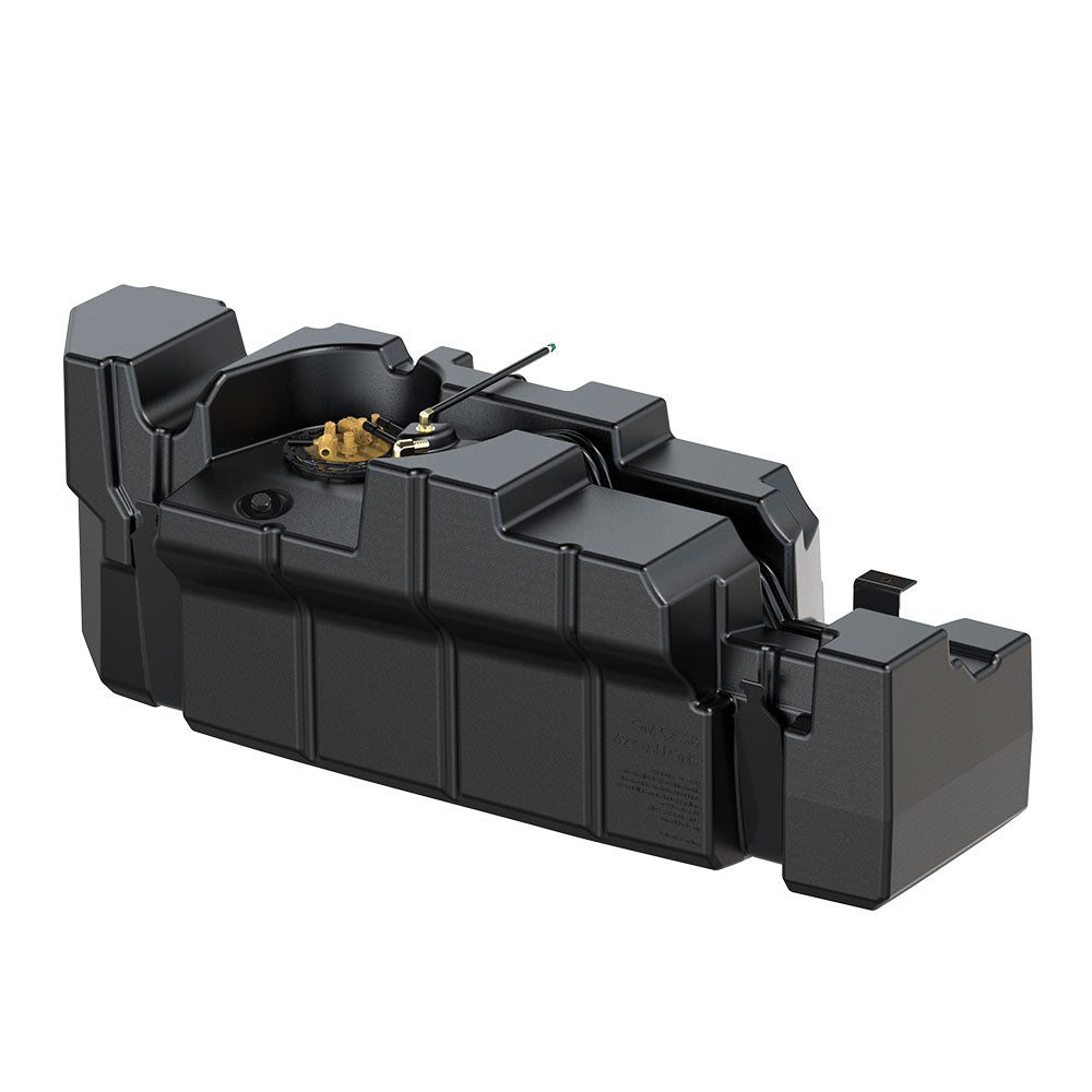 Top angle view of the 62-gallon fuel tank designed for GM Duramax crew cabs