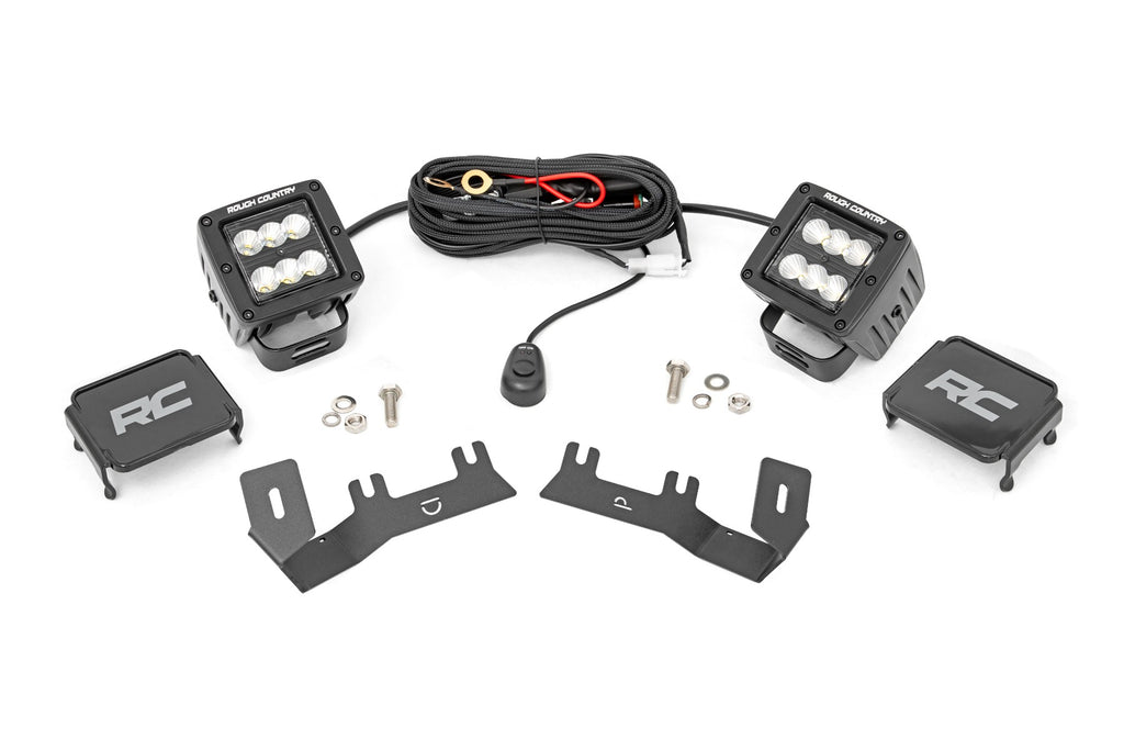 Rough Country - LED Ditch Light Kit - 2in Black Pair - Flood - Chevy/GMC 1500 (14-18) - 71053