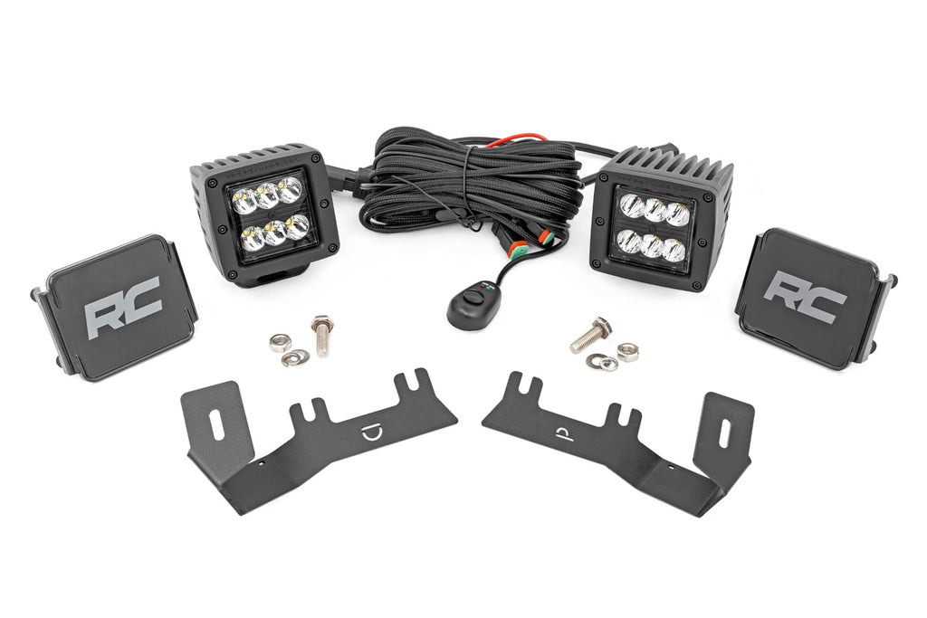 Rough Country - LED Ditch Light Kit - 2in Black Pair - Spot - Chevy/GMC 1500 (14-18) - 71052