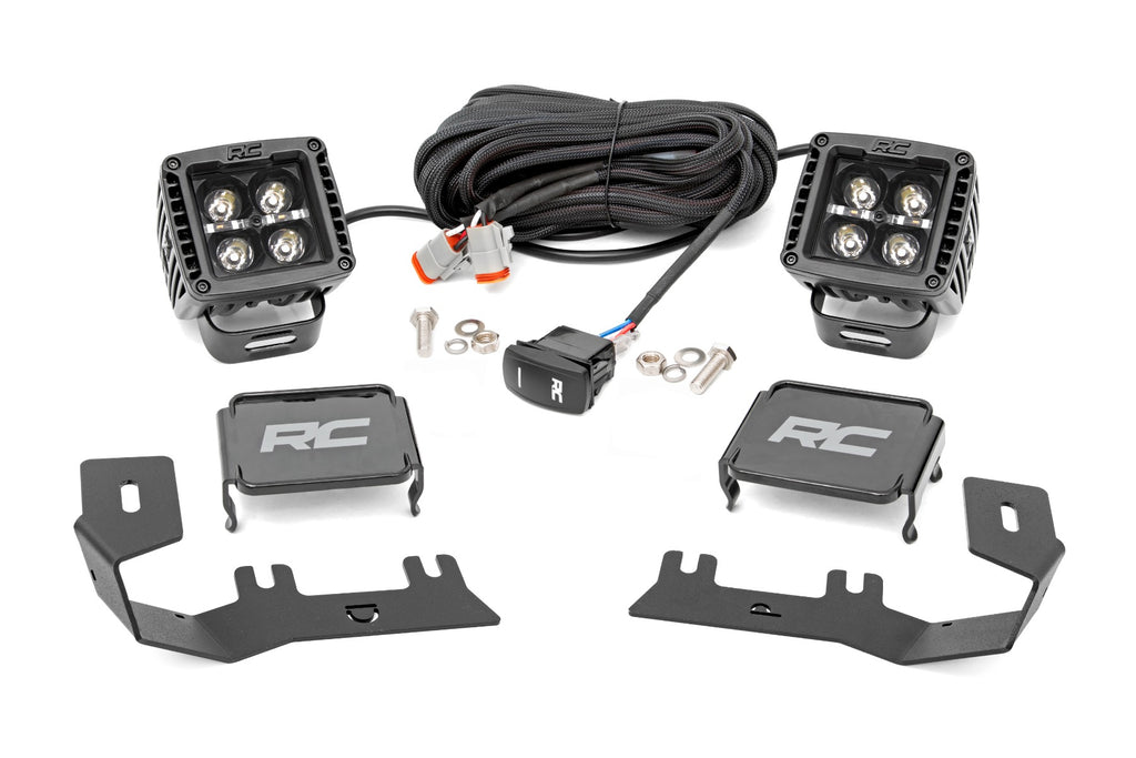 Rough Country - LED Ditch Light Kit - 2in Black Pair - White DRL - Chevy/GMC 1500 (14-18) - 71054