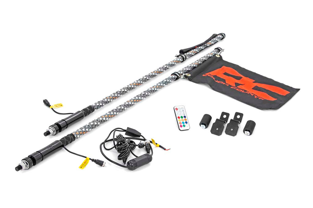 Whip Mount - Bed - 4' Multl-Color LED Whip Pair - Polaris General Ranger 1000 Ranger XP 900 1000