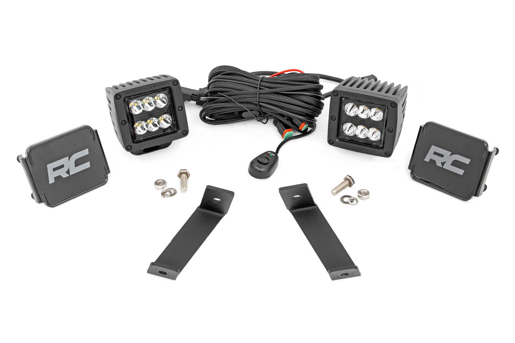 Rough Country - LED Light Kit - Ditch Mount - 2" Black Pair - Spot - Jeep KL (14-21) - 70078