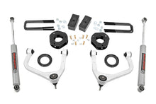 Load image into Gallery viewer, Contents of 3.5 inch lift kit for GMC Sierra 1500 showing front and rear shocks with springs
