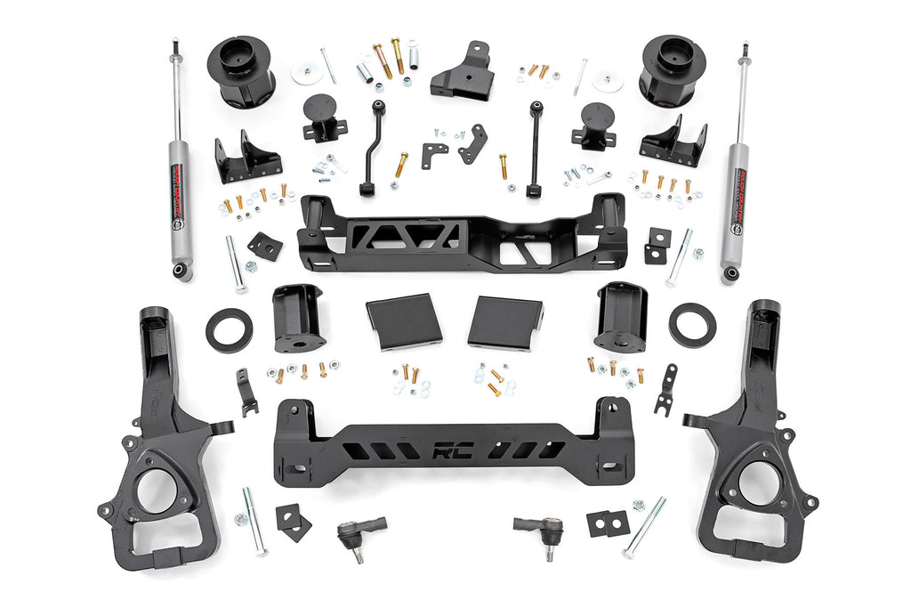 Components of the 6-inch lift kit for Ram 1500, including suspension parts and steering knuckles