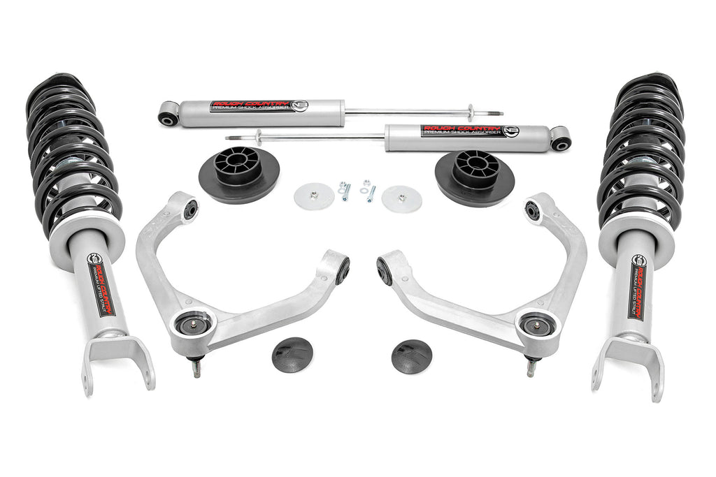 Components of the lift kit featuring front struts, rear shocks, and springs for 2019+ Ram 1500