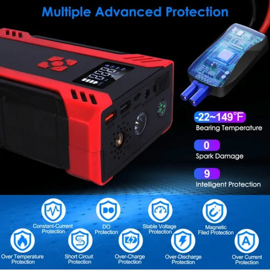 2000A Portable Jump Starter & Air Compressor Heavy-Duty Battery Booster for 12V Trucks, Cars, and SUVs