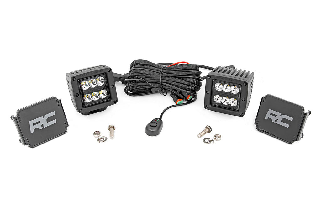 Rough Country - Black Series LED Light Pair - Square - 2 Inch - Spot - 70903BL