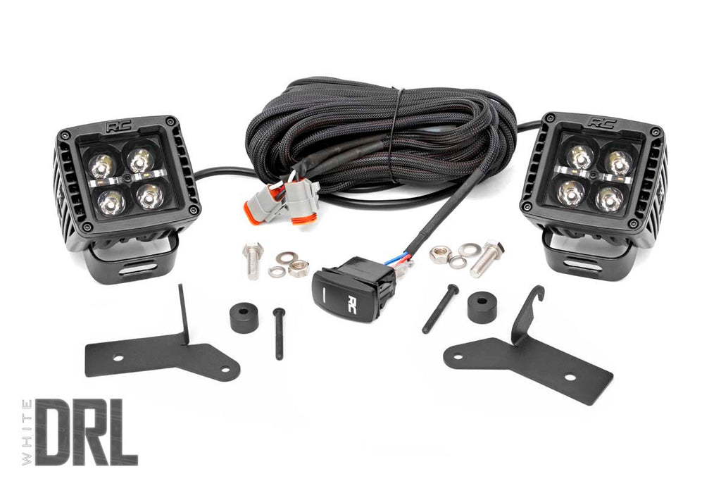 Rough Country - Jeep 2 Inch LED Lower Windshield Kit (18-21 Wrangler JL 20-21 Gladiator JT - Black-Series W/ White DRL) - 70052DRL