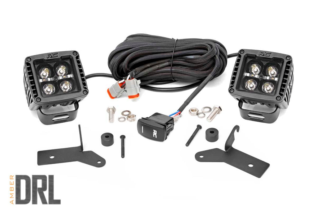 Rough Country - Jeep 2 Inch LED Lower Windshield Kit (18-21 Wrangler JL 20-21 Gladiator JT - Black-Series W/ Amber DRL) - 70052DRLA