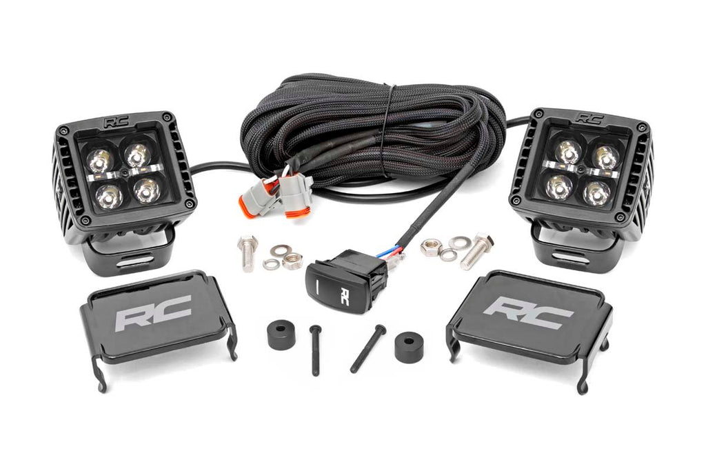 Rough Country - Jeep 2 Inch LED Cube Easy-Mount Kit - Black Series W/ Amber DRL (18-21 Wrangler JL / 20-21 Gladiator) - 70060