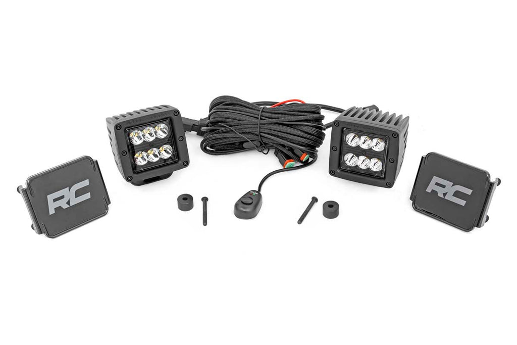 Rough Country - LED Light - Cowl Mnt - 2" Black Pair - Jeep Gladiator JT/Wrangler 4xe/Wrangler JL (18-23) - 70062