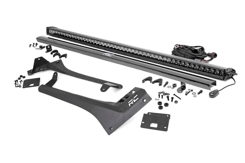 Rough Country - Jeep 50 Inch Straight LED Light Bar Upper Windshield Kit W/ Single-Row Black Series LED (20-22 Gladiator JT 18-22 Wrangler JL) - 70065