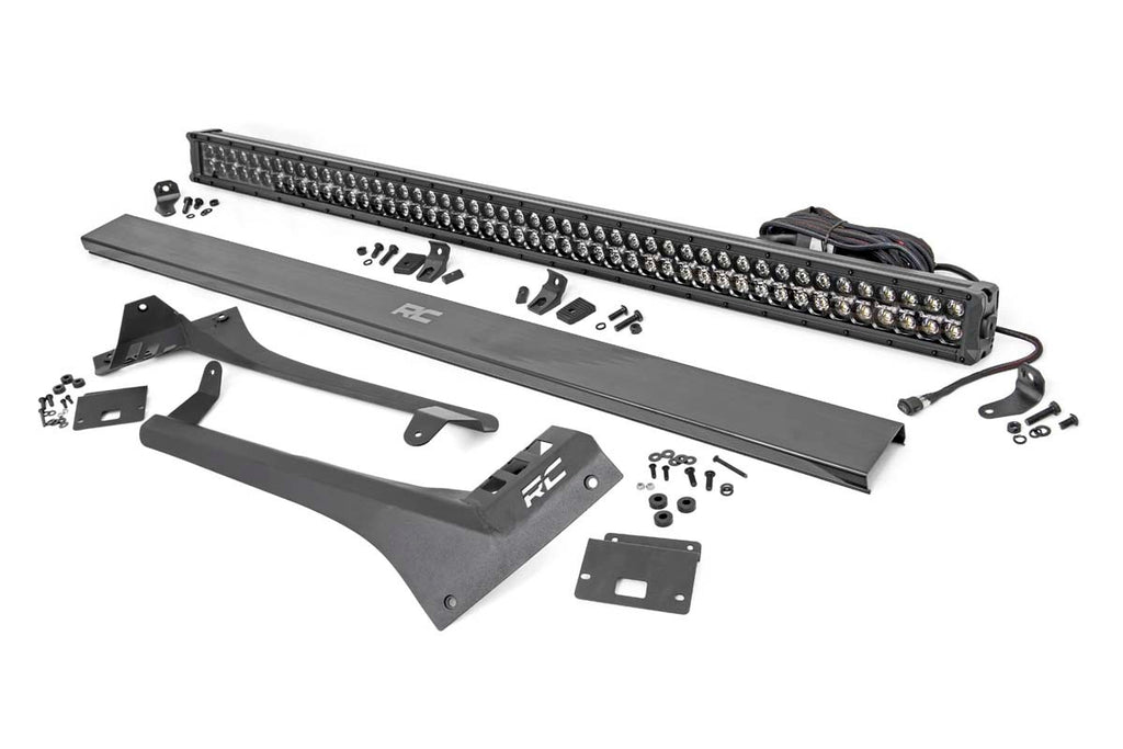 Rough Country - Jeep 50 Inch Straight LED Light Bar Upper Windshield Kit W/ Dual-Row Black Series LED - White DRL (20-22 Gladiator JT 18-22 Wrangler JL) - 70067