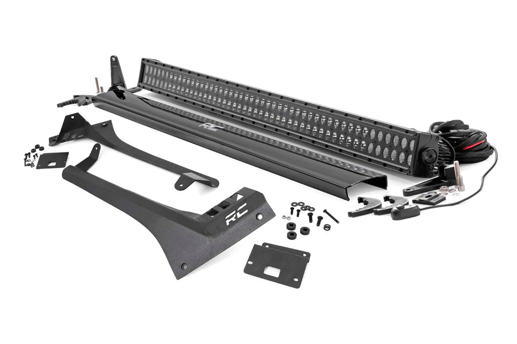 Rough Country - Jeep 50 Inch Straight LED Light Bar Upper Windshield Kit W/ Dual-Row Black Series LED (20-22 Gladiator JT 18-22 Wrangler JL) - 70069