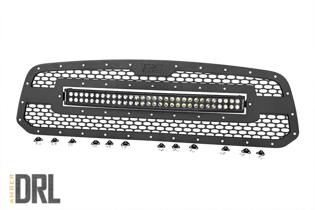 Rough Country - Mesh Grille - 30" Dual Row LED - Black - Amber DRL - Ram 1500 (13-18 & Classic) - 70199BDA