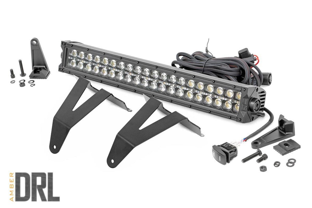 Rough Country - LED Light - Bumper Mount - 20" Black Dual Row- Amber DRL - Ram 1500 (19-23) - 70779DRLA
