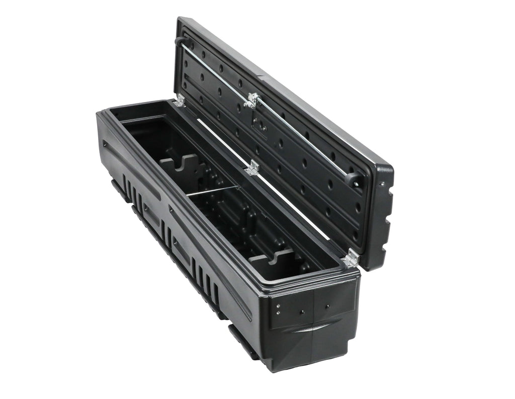 DU-HA Humpstor Truck Bed Storage Box Fits Trucks With Open Truck Beds Tonneaus Or Roll Up Covers -- Black Heavy-Duty Side Toolbox Includes Mounting Hardware And Dividers -- 70800