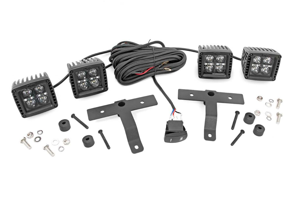 Rough Country - Jeep Quad LED Light Pod Kit - Black Series W/ Amber DRL (18-22 JL / 20-22 Gladiator) - 70823