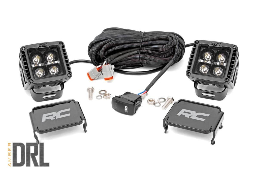 Rough Country - Black Series LED Light Pair - 2 Inch - Amber DRL - 70903BLKDRLA