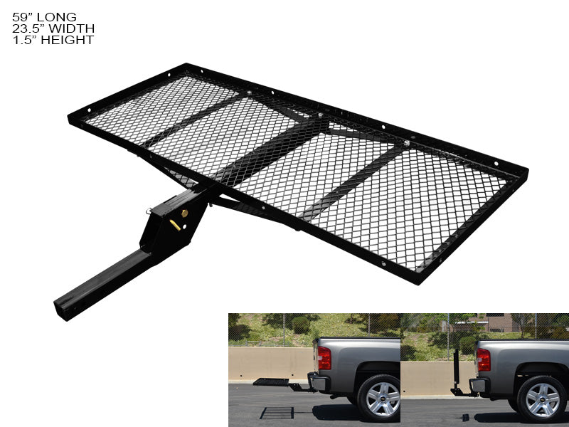 Armordillo 2in. Hitch Cargo Carrier - 300 Lbs- 23X59 Tray-Style Fold Up - Black Accessories Black Trailer Hitches