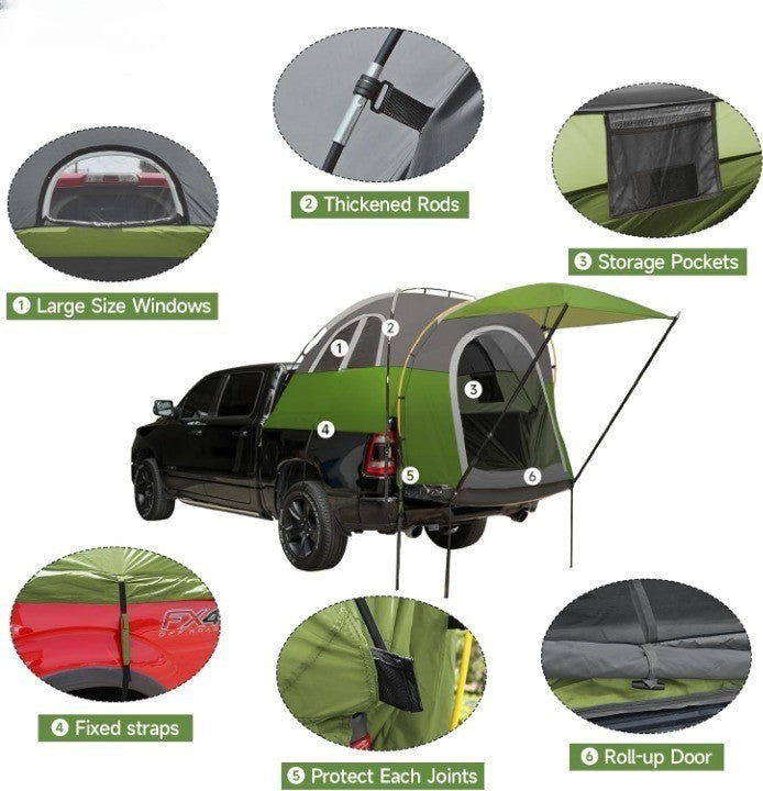 Umbrauto Truck Tent 2-3 Sleeper Pickup Bed Tent with Expansive Awning Durable Fits Silverado, Ram, Ford F-150, GMC Sierra, and Tundra