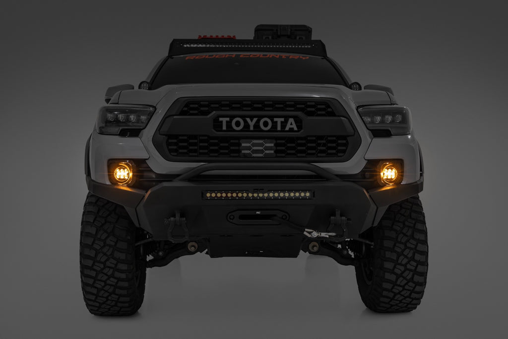 Rough Country - LED Fog Light Kit - 3.5 Inch Round Black Series - Amber DRL - Toyota Tacoma (16-22) - 71095