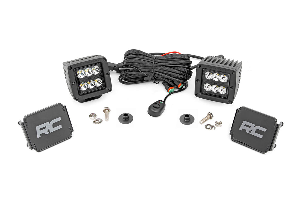 Rough Country - LED Light - Ditch Mount - 2" Black Pair - Spot Pattern - Ford Bronco (21-23) - 71047