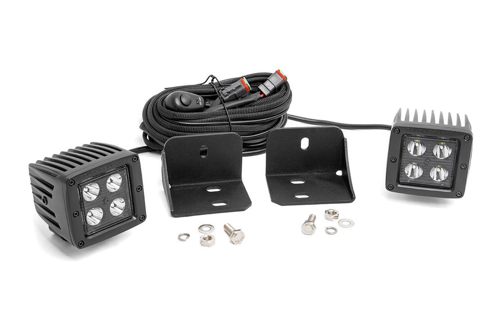 Rough Country - LED Light - Cab Mount - 2" Black Pair - Flood - Can-Am Defender (16-22) - 71011