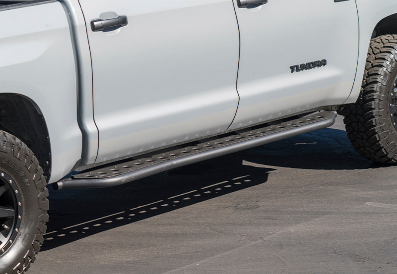 Cali Raised 14-21 Toyota Tundra Step Ed Rock Sliders - Kick Out BedLiner Filler Plate/Raw Steel