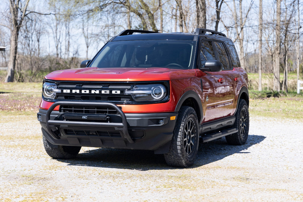Lifted struts from the 1.5-inch lift kit installed on a Ford Bronco Sport 4WD