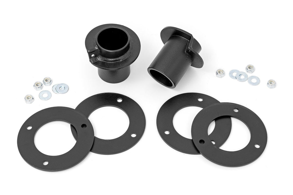 Black suspension leveling kit parts including brackets and bolts for Ford F-150 Lightning