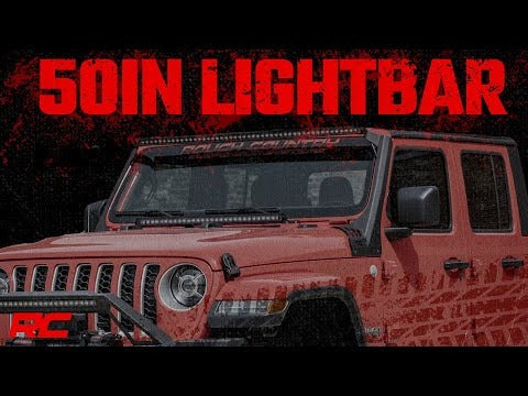 Rough Country - Jeep 50 Inch Straight LED Light Bar Upper Windshield Kit W/ Dual-Row Black Series LED - White DRL (20-22 Gladiator JT 18-22 Wrangler JL) - 70067