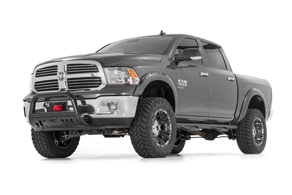 Ram 1500 4WD truck enhanced with a 6-inch Rough Country lift kit and black aftermarket bumper