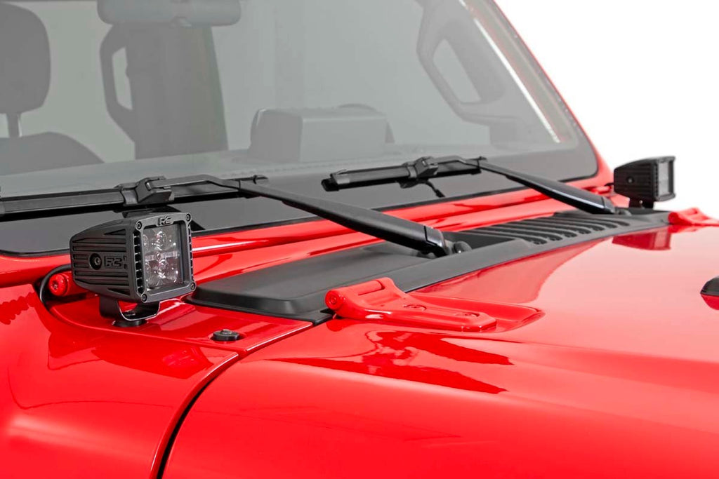 Rough Country - Jeep 2 Inch LED Cube Easy-Mount Kit (18-23 Wrangler JL / 20-23 Gladiator)-Black Series W/ White DRL - 70061