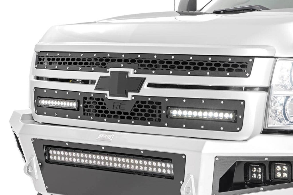 Rough Country - Mesh Grille - 12" Single Row LED Pair - Black - Chevy Silverado 2500 HD/3500 HD (11-14) - 70155