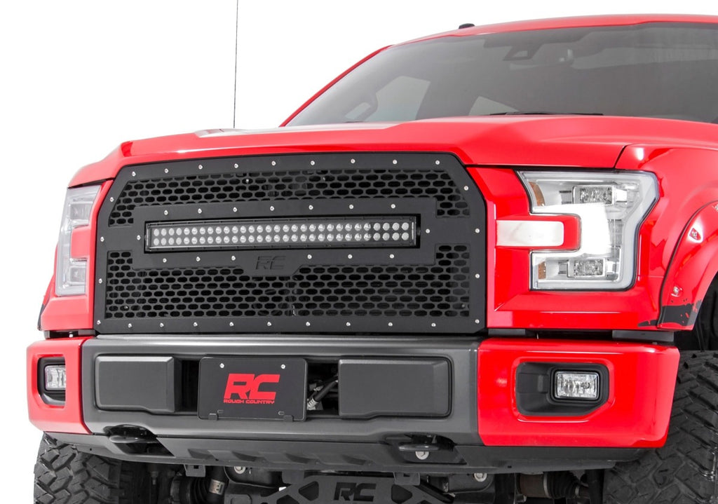Rough Country - Mesh Grille - 30" Dual Row LED - Black - Ford F-150 2WD/4WD (15-17) - 70193