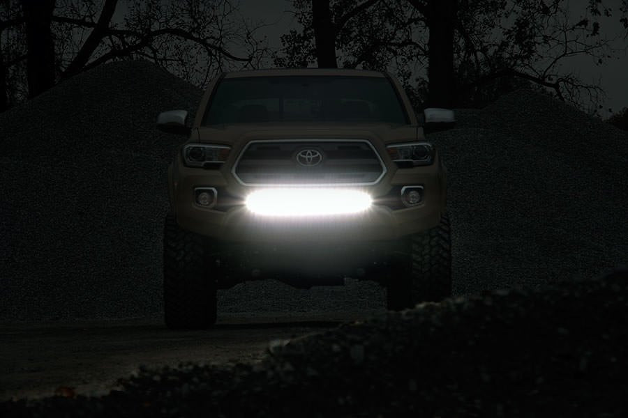 Rough Country - LED Light - Lower Grille Mnt - 30" Black Single Row - White DRL - Toyota Tacoma (16-23) - 70619BLDRL