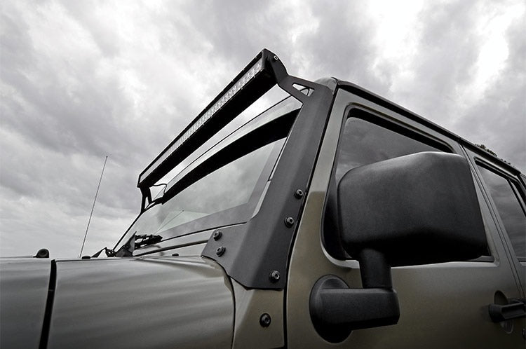 Rough Country - LED Light - Windshield Mnt - 50" Black Dual Row - White DRL - Jeep Wrangler JK (07-18) - 70504BLDRL