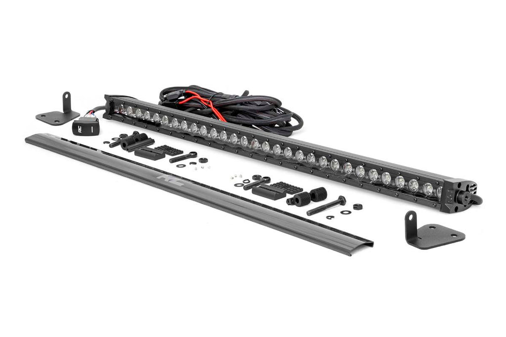 LED Light Kit - Hood Mount - 30 In. Black Single Row - White DRL - Mahindra Roxor (18-20)