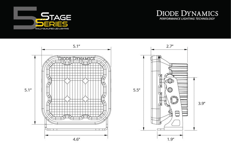 Diode Dynamics SS5 LED Pod Pro - Yellow Flood (Single)