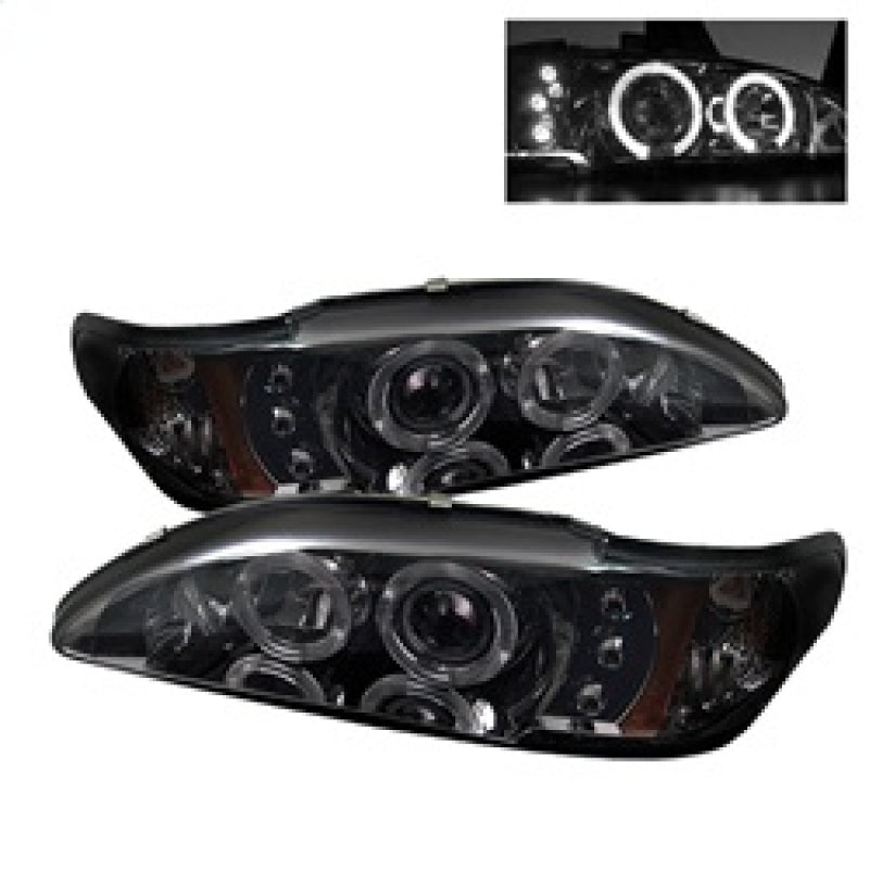 Spyder Ford Mustang 94-98 1PC Projector LED Halo Amber Reflctr LED Smk PRO-YD-FM94-1PC-AM-SMC