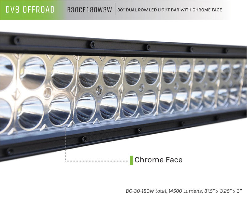 DV8 Offroad Chrome Series 30in Light Bar 180W Flood/Spot 3W LED
