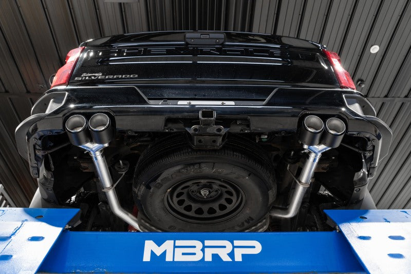 MBRP Chevy Silverado 1500 6.2L 2.5in Dual Split Rear Cat Back w/ Quad Carbon Fiber Tips- T304