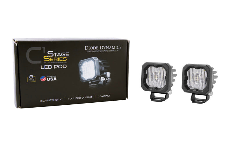 Diode Dynamics Stage Series C1 LED Pod - White SAE Fog Standard WBL (Pair)