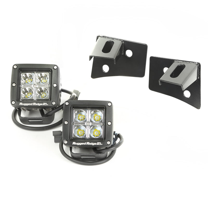 Rugged Ridge Jeep Wrangler JK Square Windshield LED Light Kit w/ Brackets