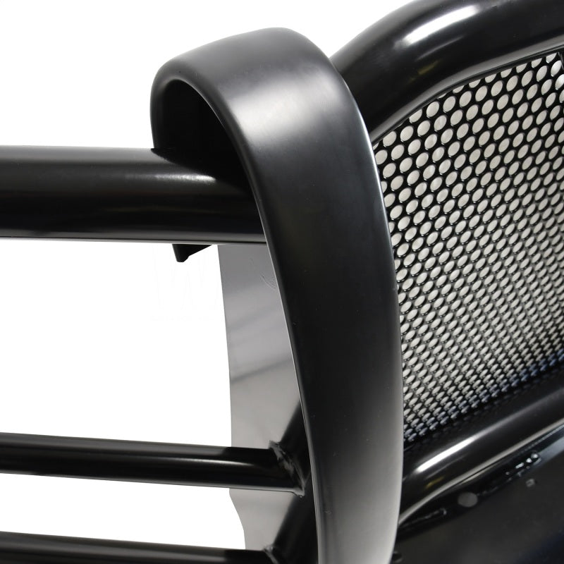 Close-up of the Westin HDX Grille Guard's black metal construction