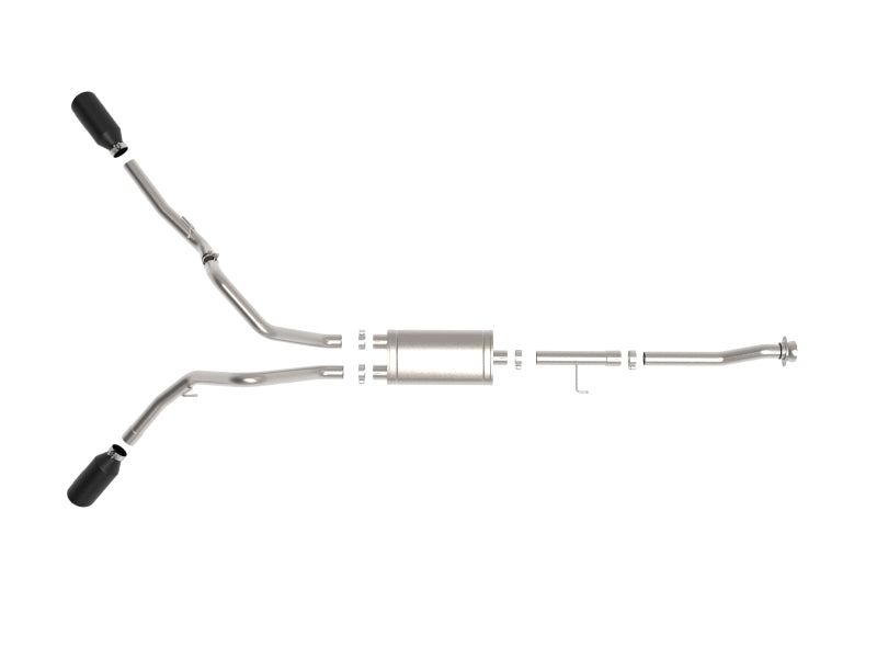 Dual black-tipped 3-inch aFe Vulcan cat-back exhaust for 2021 Ford F-150