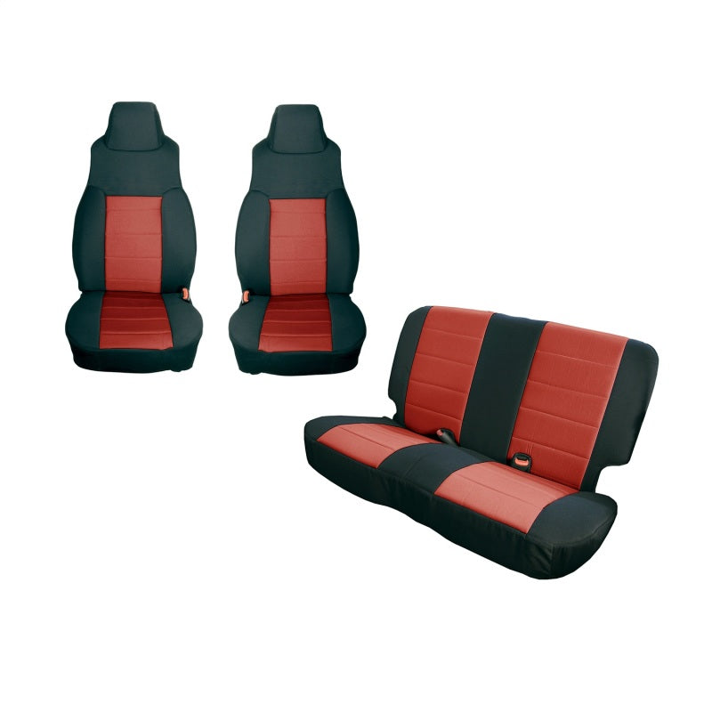 Rugged Ridge Seat Cover Kit Black/Red Jeep Wrangler YJ